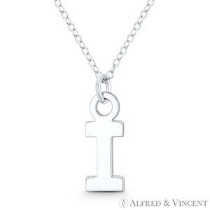 Initial Letter "I" 20x7mm (0.8in x 0.3in) Charm Pendant in .925 Sterling Silver